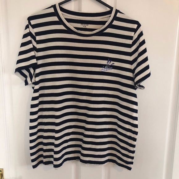 Madewell Tops - Madewell Striped Lavender Embroidered Tee